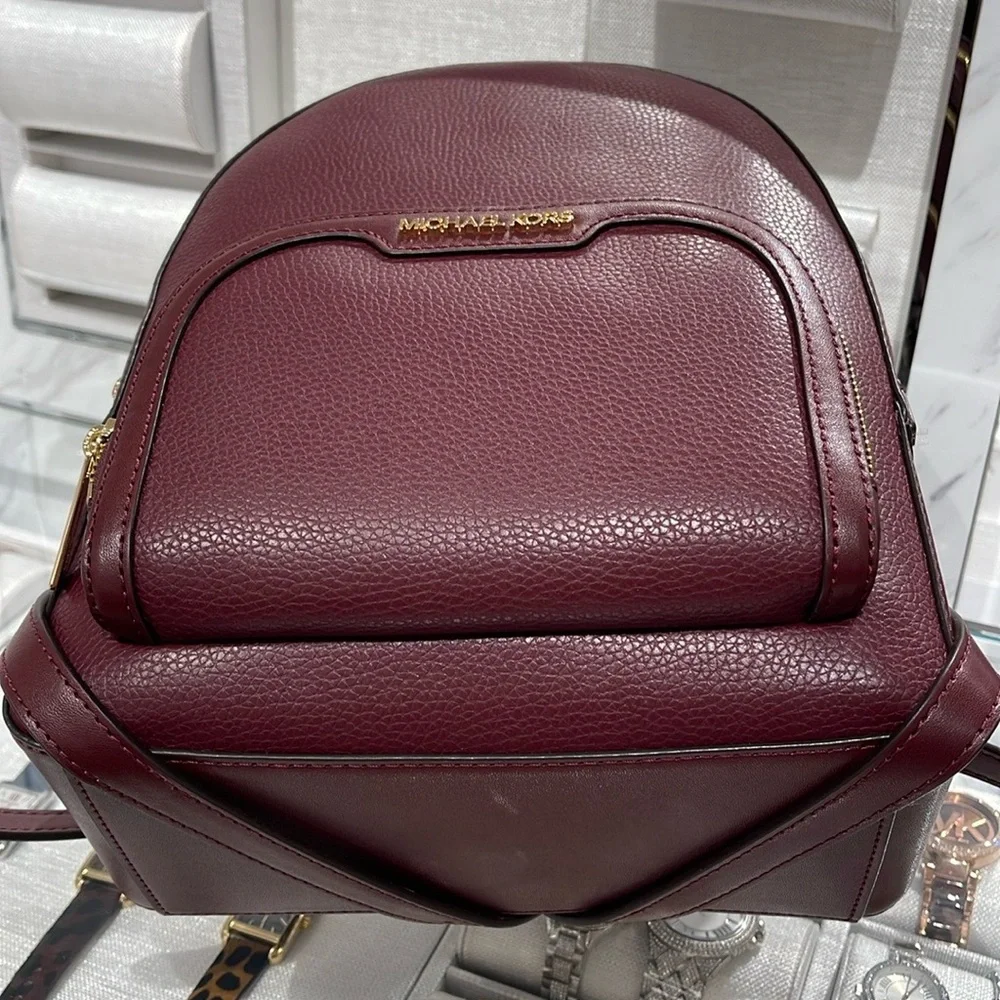 Michael Kors Jaycee Medium Pebbled Leather Backpack Oxblood/Golden NWT